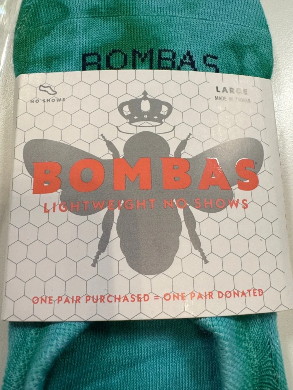 Bombas NWT Tie Dye No Show Socks 4PR Total 2PR-ORG 2PR-GRN SZ: LRG fit SZ 7-9